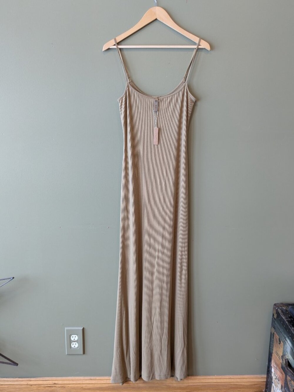Skims NWT Soft Lounge Long Slip Dress Womens XL Tan Ribbed Modal Maxi Dress XL